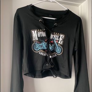 Lace up long sleeve motorcycle t-shirt cropped